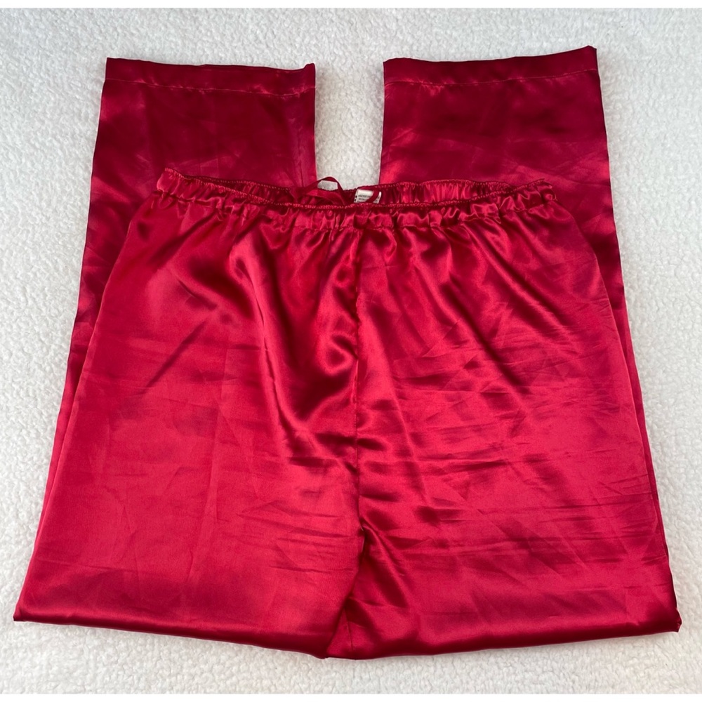 (VTG) PRIVATE LUXURIES • 3-Piece Red Satin Embroidered Pajama Set, L - Picture 12 of 16